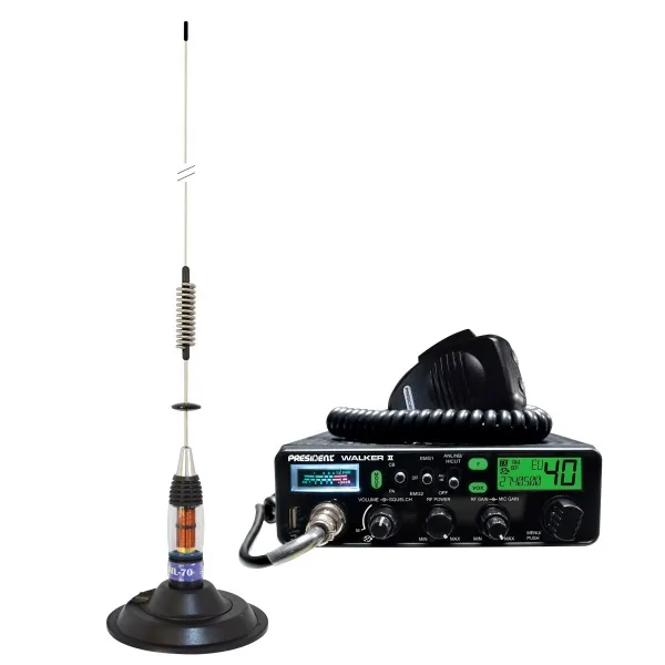 Kit Radio CB President WALKER II ASC + CB Antenna ML70, length 70cm, 26-30MHz, 200W